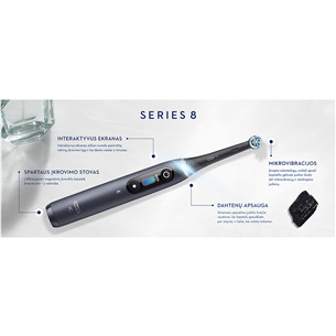 Braun Oral-B iO 8, su kelioniniu dėklu, juodas/pilkas - Elektrinis dantų šepetėlis