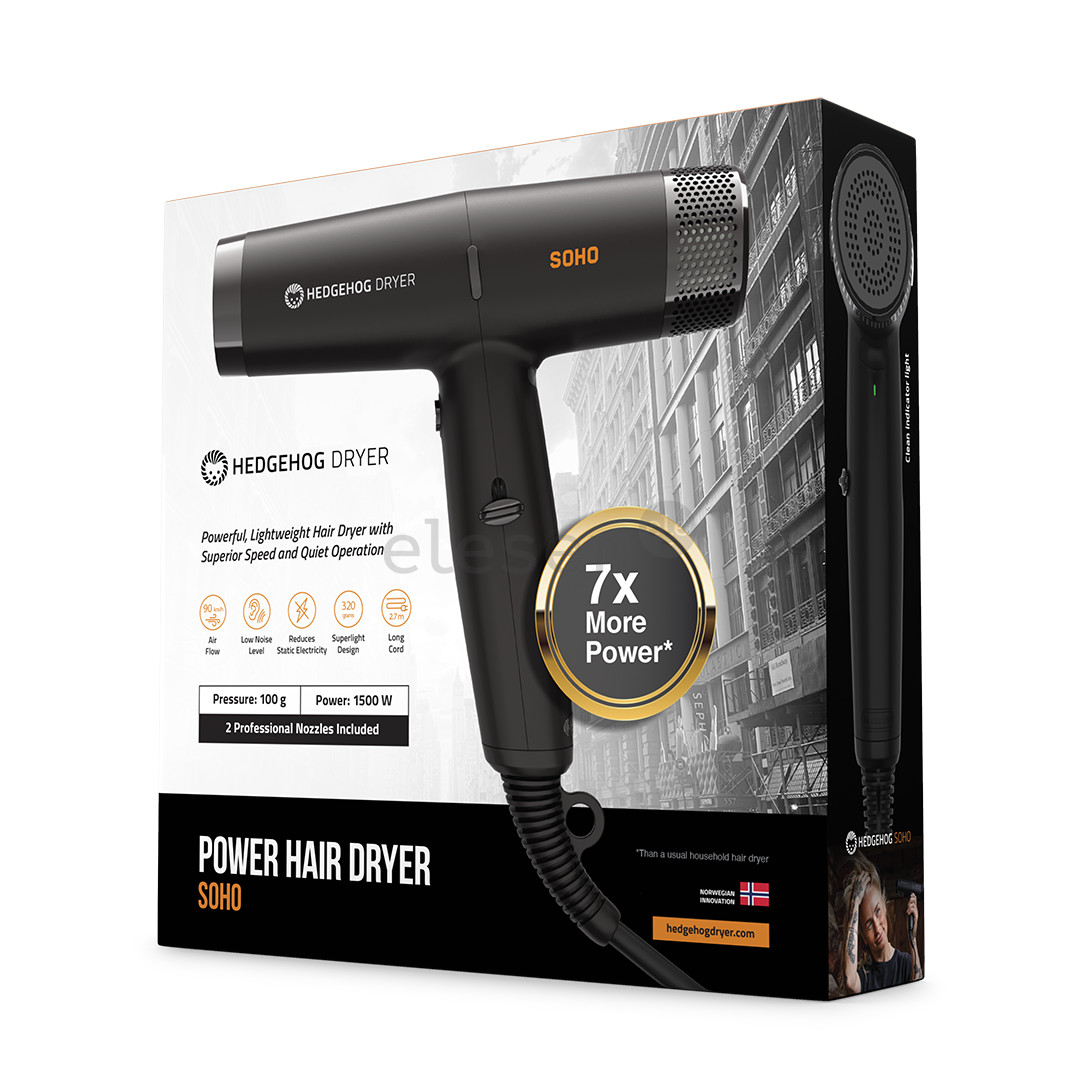 Hedgehog SOHO, 1500 W, juodas - Plaukų džiovintuvas