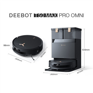 Ecovacs Deebot T50 Max Pro Omni, šlapio ir sauso valymo, juodas - Dulkių siurblys robotas