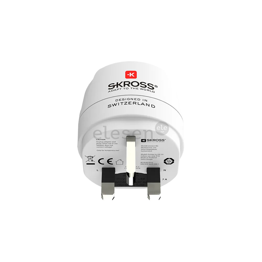 Skross Europe to UK, white - Travel adapter