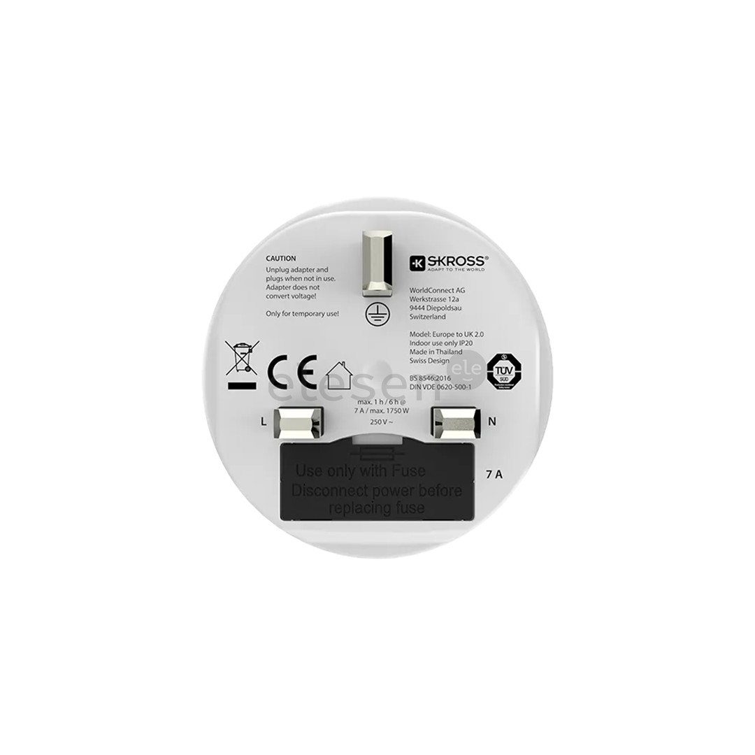 Skross Europe to UK, white - Travel adapter