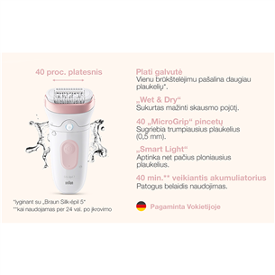 Braun Silk epil 7, Wet & Dry, baltas/rožinis - Epiliatorius