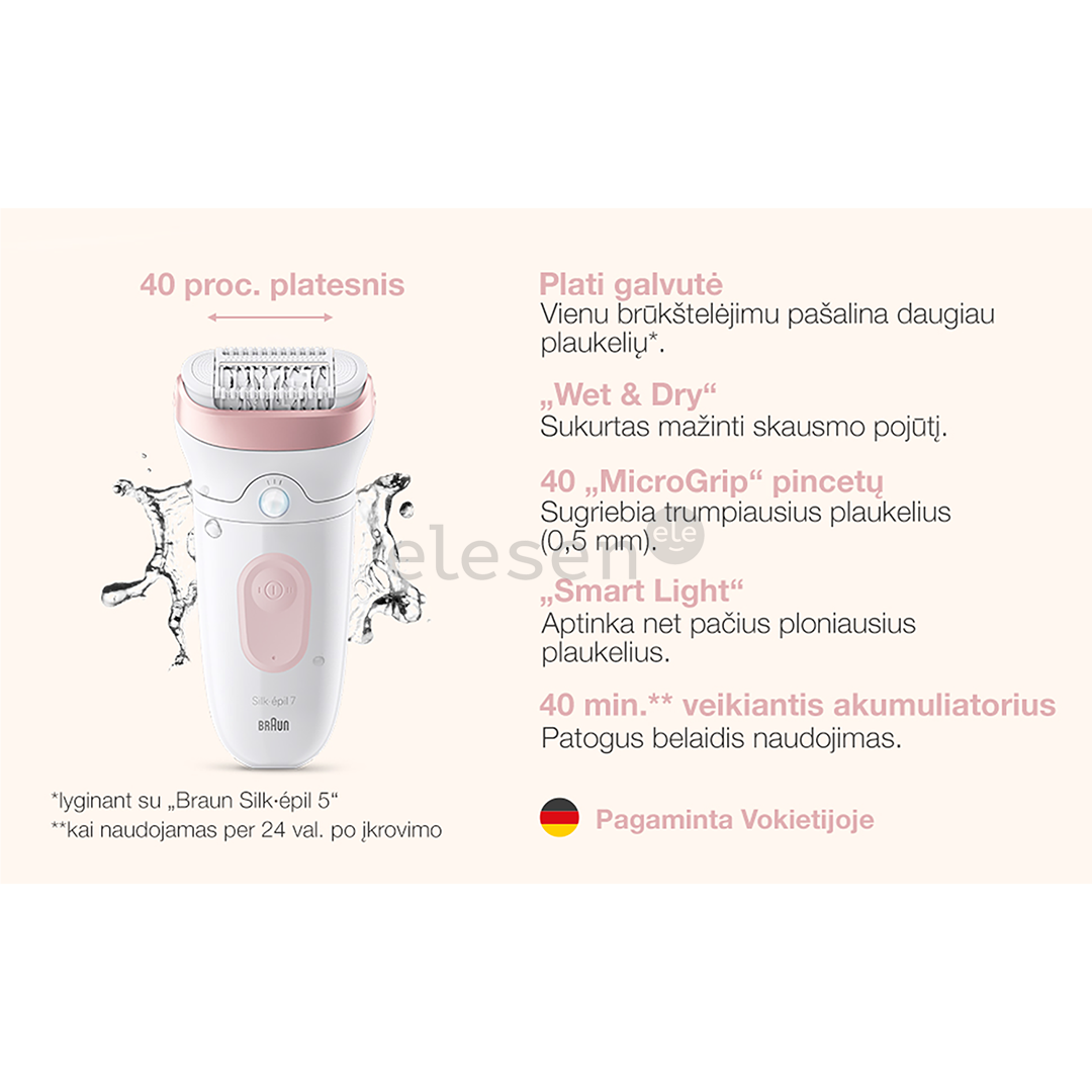 Braun Silk epil 7, Wet & Dry, baltas/rožinis - Epiliatorius