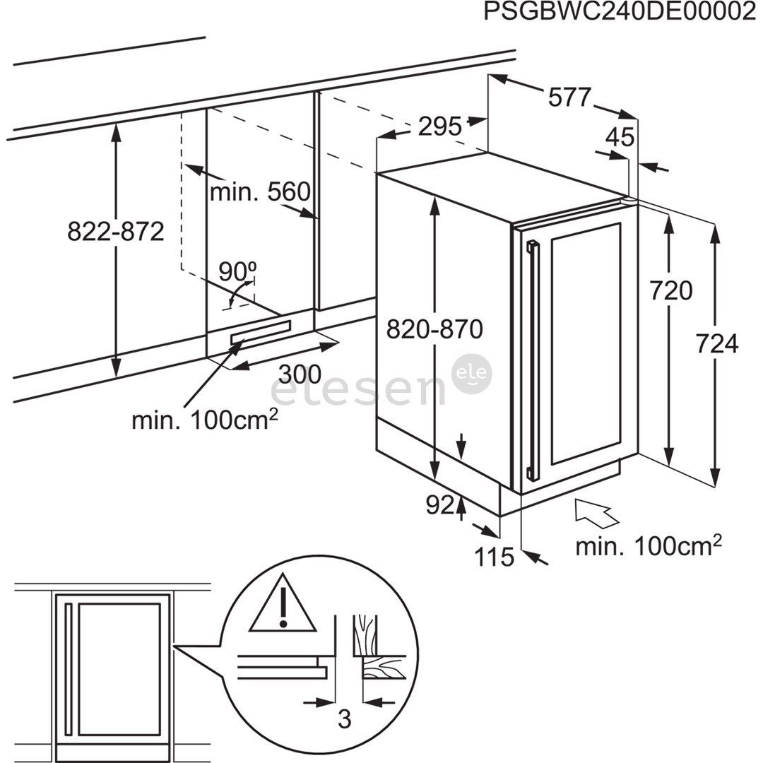 Electrolux 500 Series, 20 butelių , aukštis 82 cm, juodas - Įmontuojamas vyno šaldytuvas
