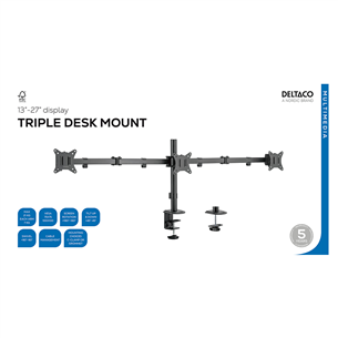 Deltaco Triple Desk Mount, 13-27'', black - Monitor stand
