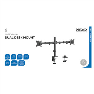 Deltaco Dual Desk Mount, 13-32'', black - Monitor stand