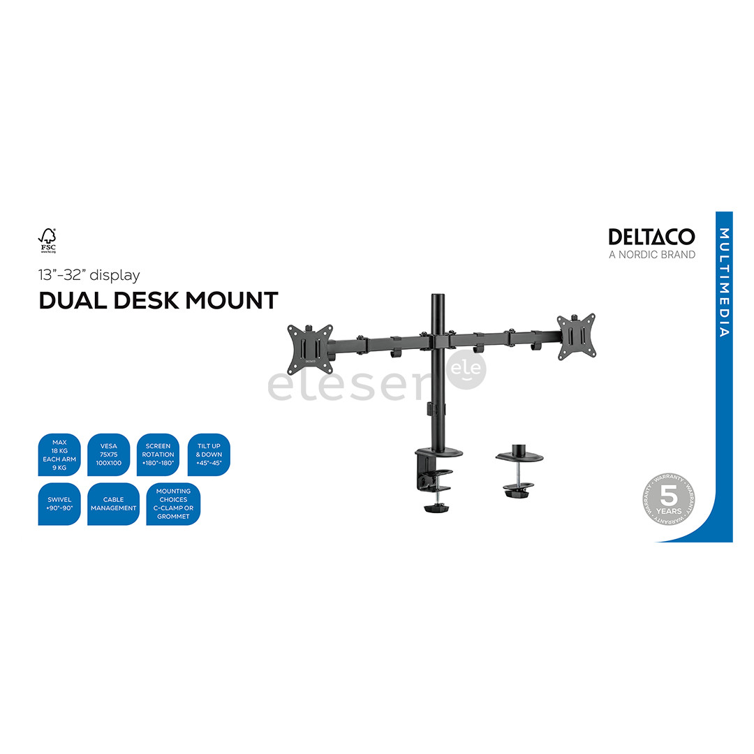 Deltaco Dual Desk Mount, 13-32'', black - Monitor stand