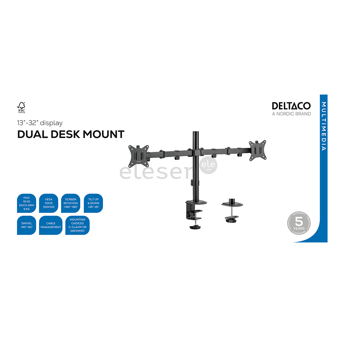 Deltaco Dual Desk Mount, 13-32'', black - Monitor stand