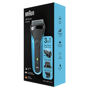 Braun Series 3 Shave & Style, Wet & Dry, mėlynas - Skustuvas