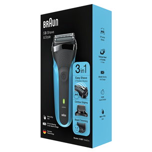 Braun Series 3 Shave & Style, Wet & Dry, mėlynas - Skustuvas