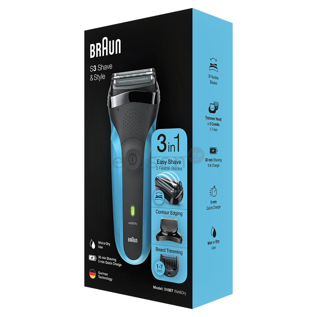 Braun Series 3 Shave & Style, Wet & Dry, mėlynas - Skustuvas