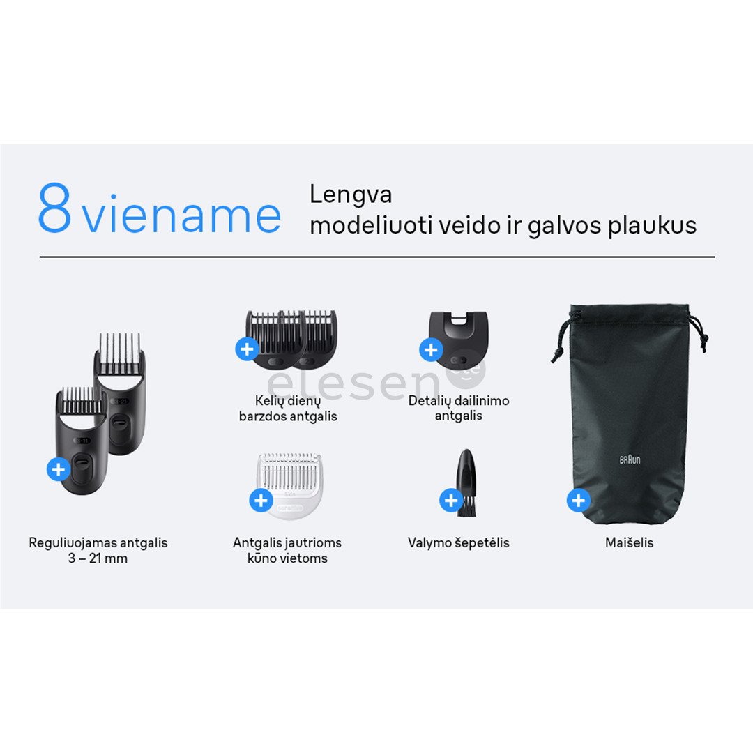 Braun Series 3, 8-in-1, tamsiai pilka - Plaukų kirpimo mašinėlė