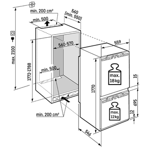 Liebherr Plus BioFresh, 255 L, aukštis 177 cm - Įmontuojamas šaldytuvas