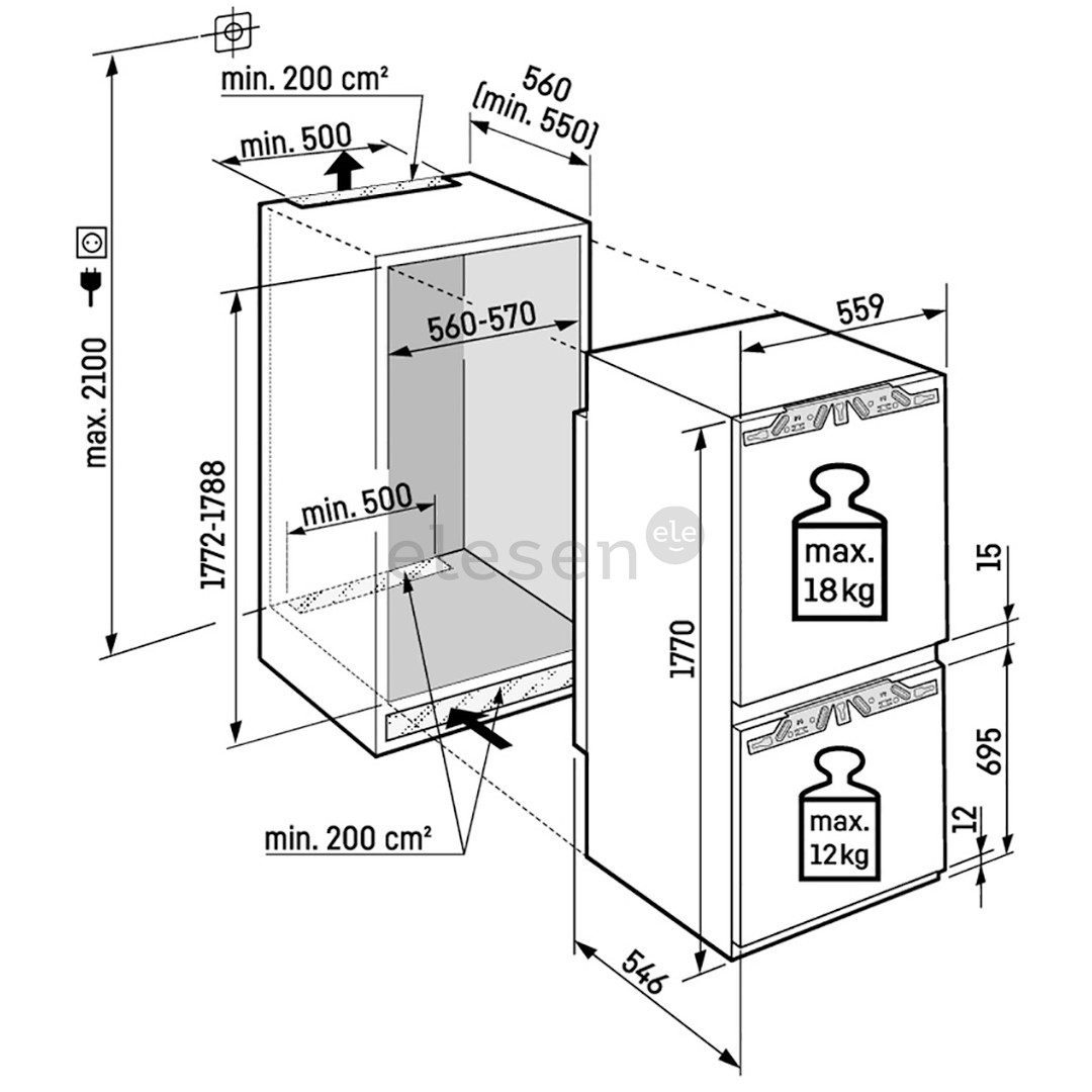 Liebherr Plus BioFresh, 255 L, height 177 cm - Built-in refrigerator
