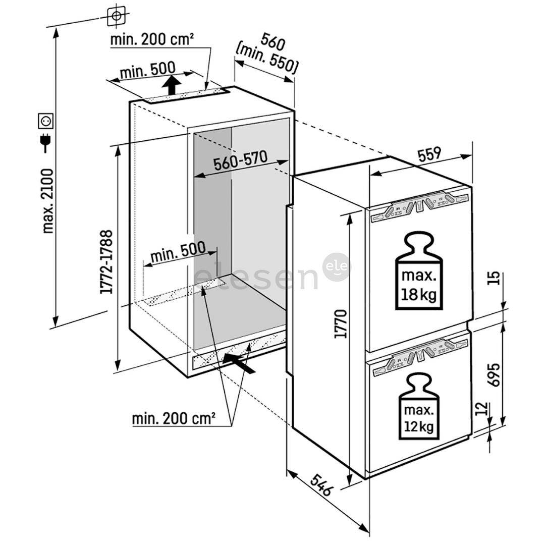 Liebherr Plus BioFresh, 255 L, aukštis 177 cm - Įmontuojamas šaldytuvas