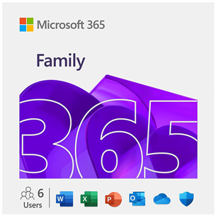 Microsoft 365 Family, подписка на 12 месяцев, 6 пользователей / 5 устройств, 1 ТБ OneDrive, ENG - Программное обеспечение EP2-32335