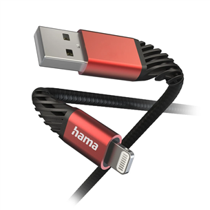 Hama Extreme Charging Cable, USB-A, Lightning, нейлон, 1,5 м, черный/красный - Кабель 00201538