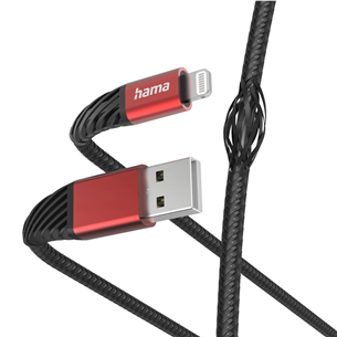Hama Extreme Charging Cable, USB-A, Lightning, нейлон, 1,5 м, черный/красный - Кабель