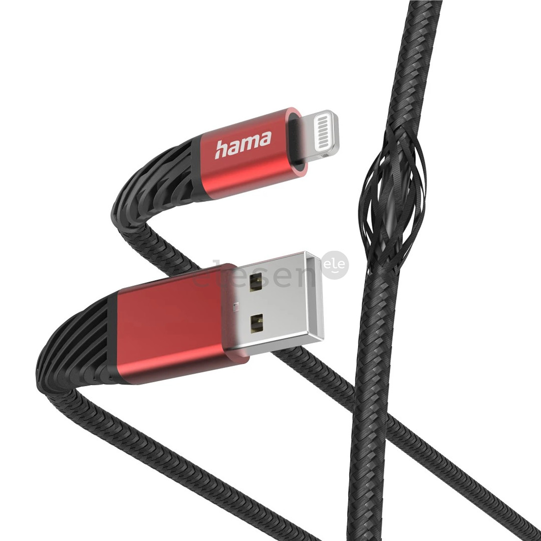 Hama Extreme Charging Cable, USB-A, Lightning, Nylon, 1,5 m, juodas/raudonas - Laidas