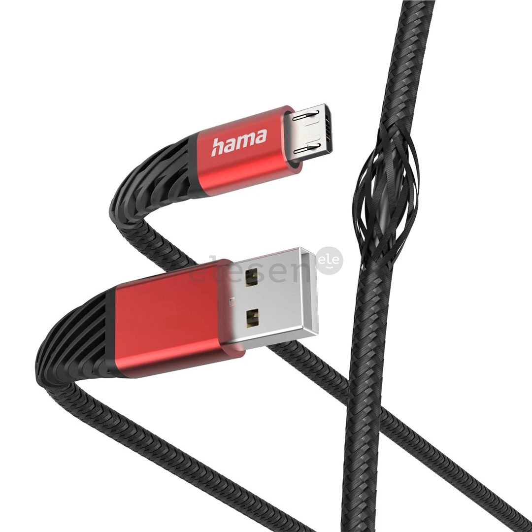 Hama Extreme Charging Cable, USB-A - Micro USB, нейлон, 1,5 м, черный/красный - Кабель