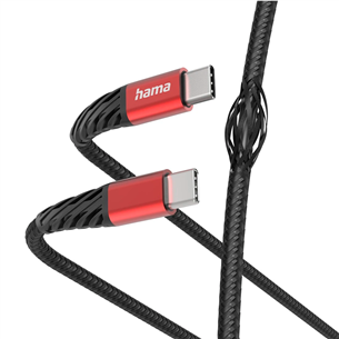 Hama Extreme Charging Cable, USB-C - USB-C, 60 Вт, нейлон,1 ,5 м, черный/красный - Кабель 00201542