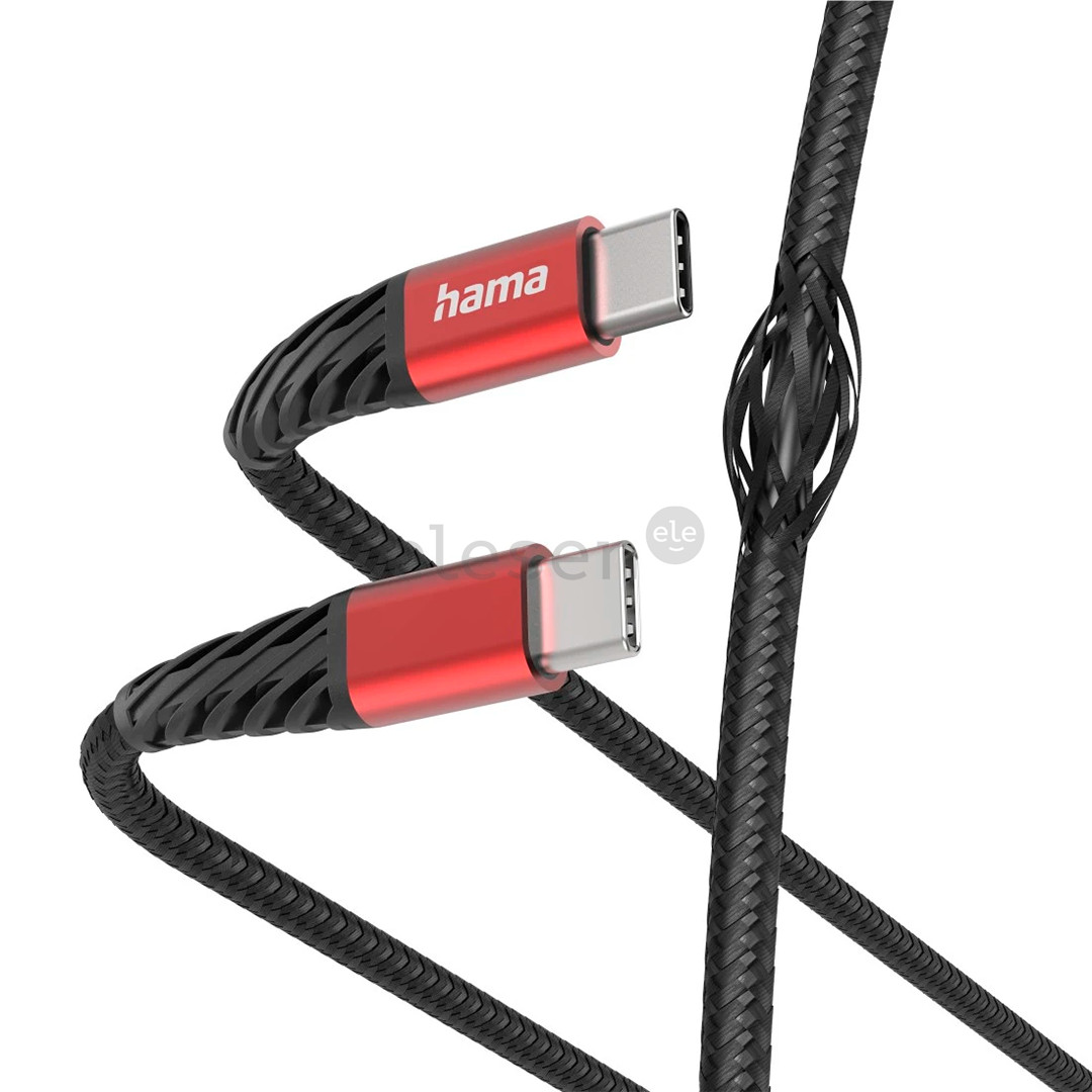 Hama Extreme Charging Cable, USB-C - USB-C, 60 Вт, нейлон, 1 ,5 м, черный/красный - Кабель