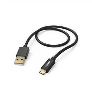 Hama Fabric Charging Cable, USB-A - Micro-USB, 1,5 m, nylon, black - Cable 00201543