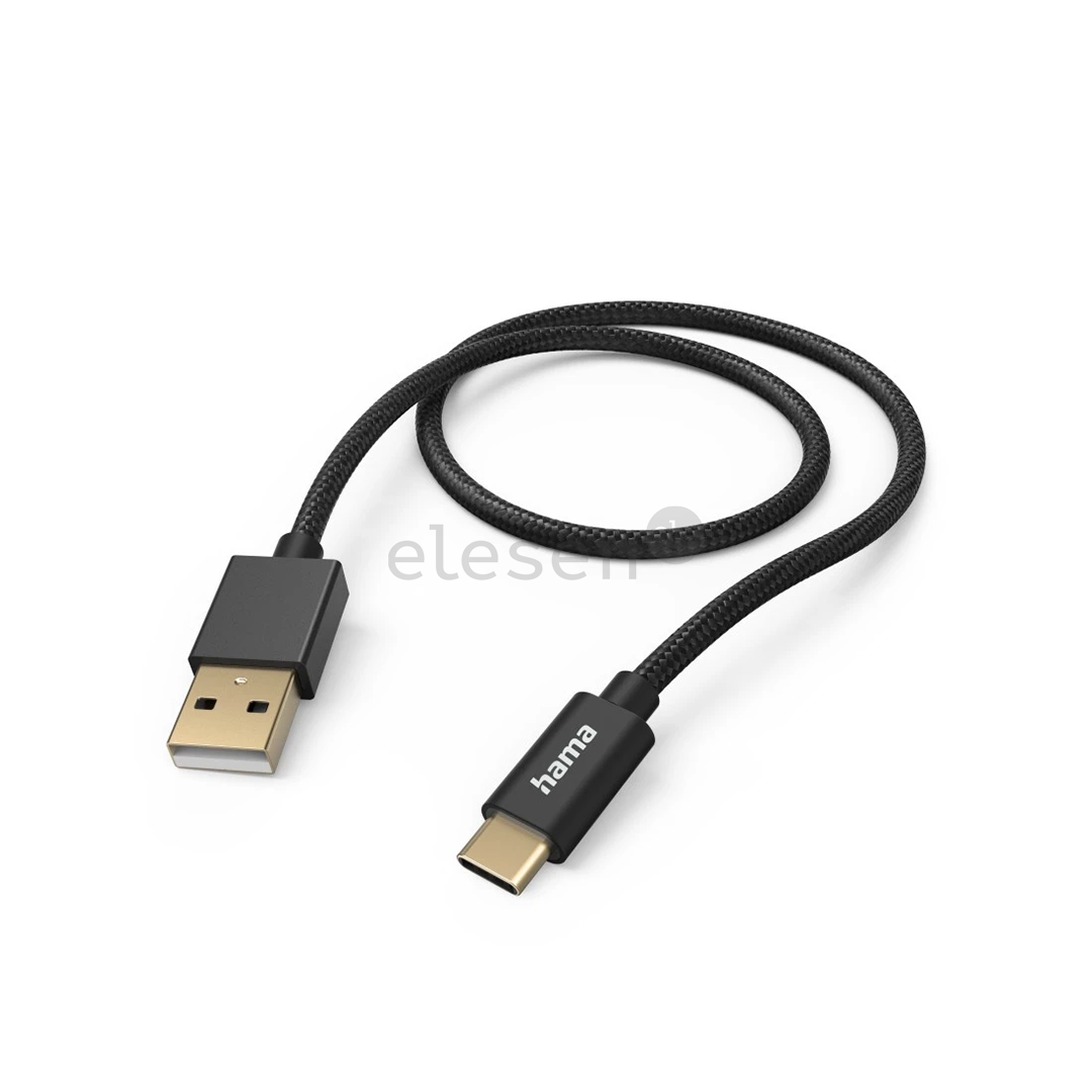 Hama Fabric Charging Cable, USB-A - USB-C, 1,5 м, нейлон, черный - Кабель