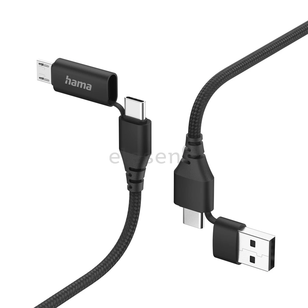 Hama 4-in-1 USB-C/USB-A - USB-C/Micro-USB, 1,5 м, нейлон, черный - Кабель