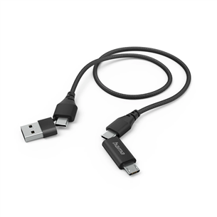 Hama 4-in-1 USB-C/USB-A - USB-C/Micro-USB, 1,5 м, нейлон, черный - Кабель