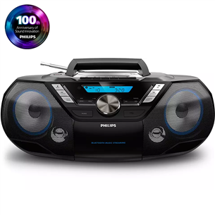 Philips AZB798T, FM, DAB+, Bluetooth, USB, CD, cassette, black - Boombox AZB798T/12
