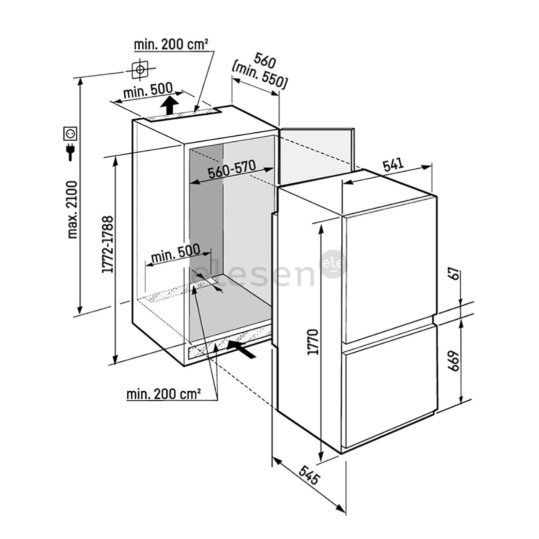 Liebherr Plus BioFresh NoFrost, 244 L, height 177 cm - Built-in refrigerator