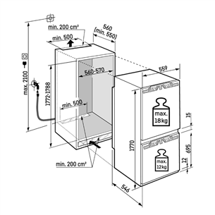Liebherr Peak NoFrost, 255 L, aukštis 177 cm - Įmontuojamas šaldytuvas