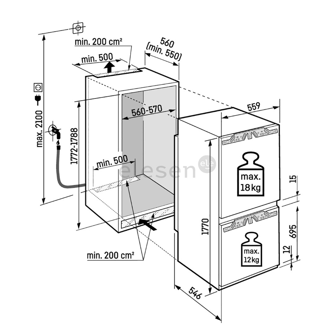 Liebherr Peak NoFrost, 255 L, height 177 cm - Built-in refrigerator