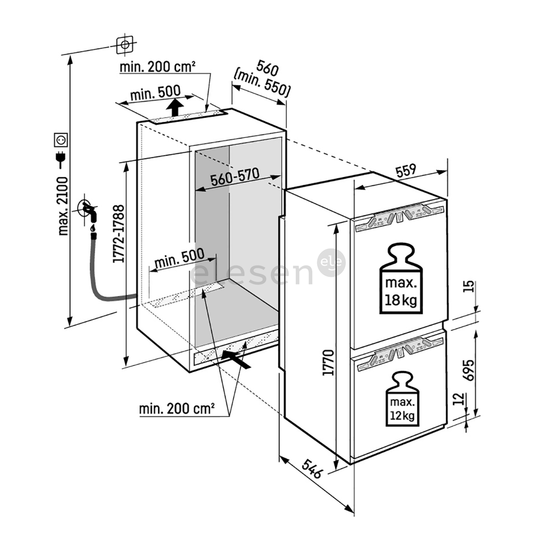 Liebherr Peak NoFrost, 255 L, aukštis 177 cm - Įmontuojamas šaldytuvas