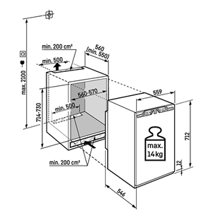 Liebherr pure NoFrost, 66 L, aukštis 72 cm - Įmontuojamas šaldiklis