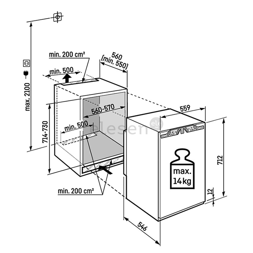 Liebherr pure NoFrost, 66 L, height 72 cm - Built-in freezer