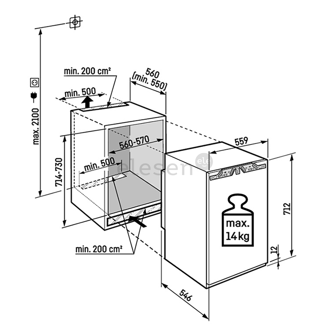 Liebherr pure NoFrost, 66 L, aukštis 72 cm - Įmontuojamas šaldiklis