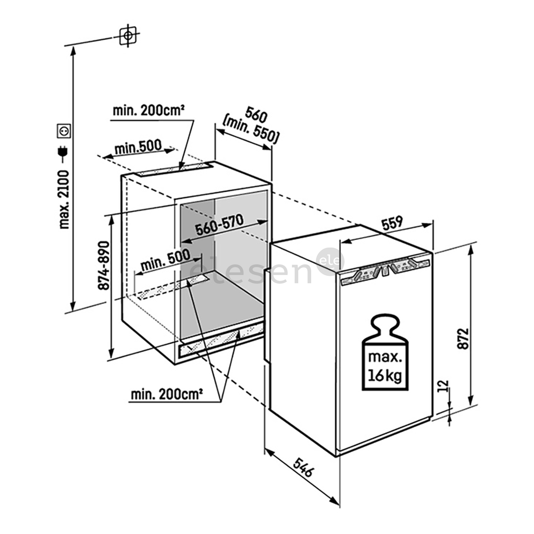 Liebherr pure, SmartFrost, 101 L, aukštis 88 cm - Įmontuojamas šaldiklis
