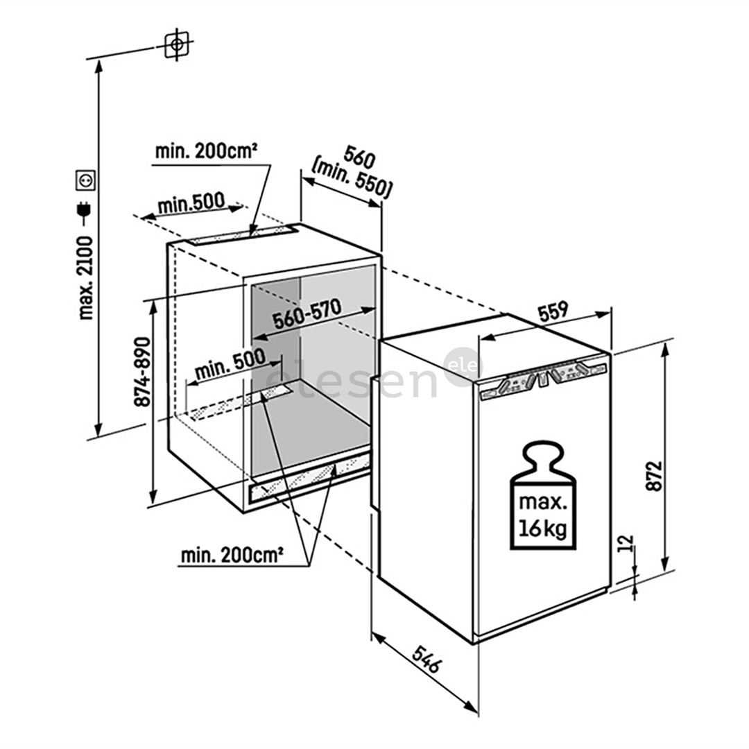 Liebherr plus NoFrost, 87 L, height 88 cm - Built-in freezer