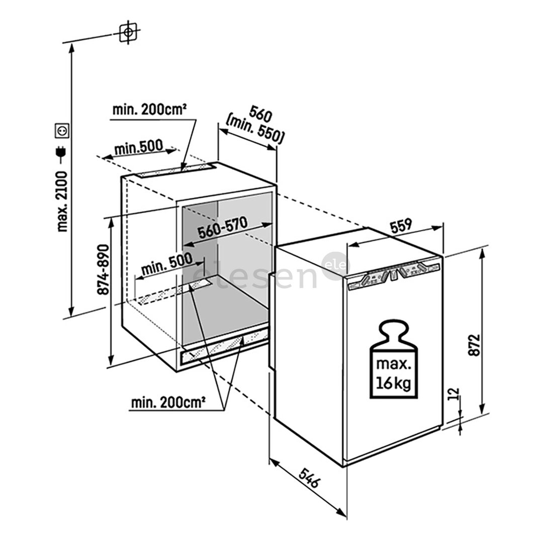 Liebherr plus NoFrost, 87 L, aukštis 88 cm - Įmontuojamas šaldiklis