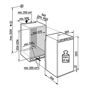 Liebherr prime NoFrost, 129 L, height 122 cm - Built-in freezer