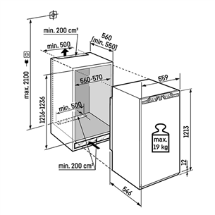 Liebherr prime NoFrost, 129 L, aukštis 122 cm - Įmontuojamas šaldiklis