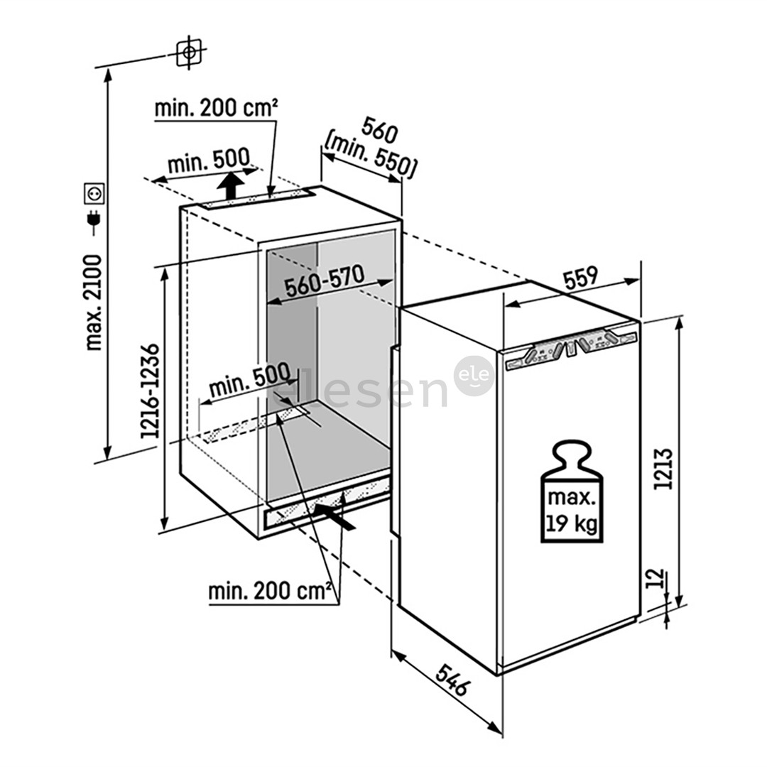 Liebherr prime NoFrost, 129 L, height 122 cm - Built-in freezer