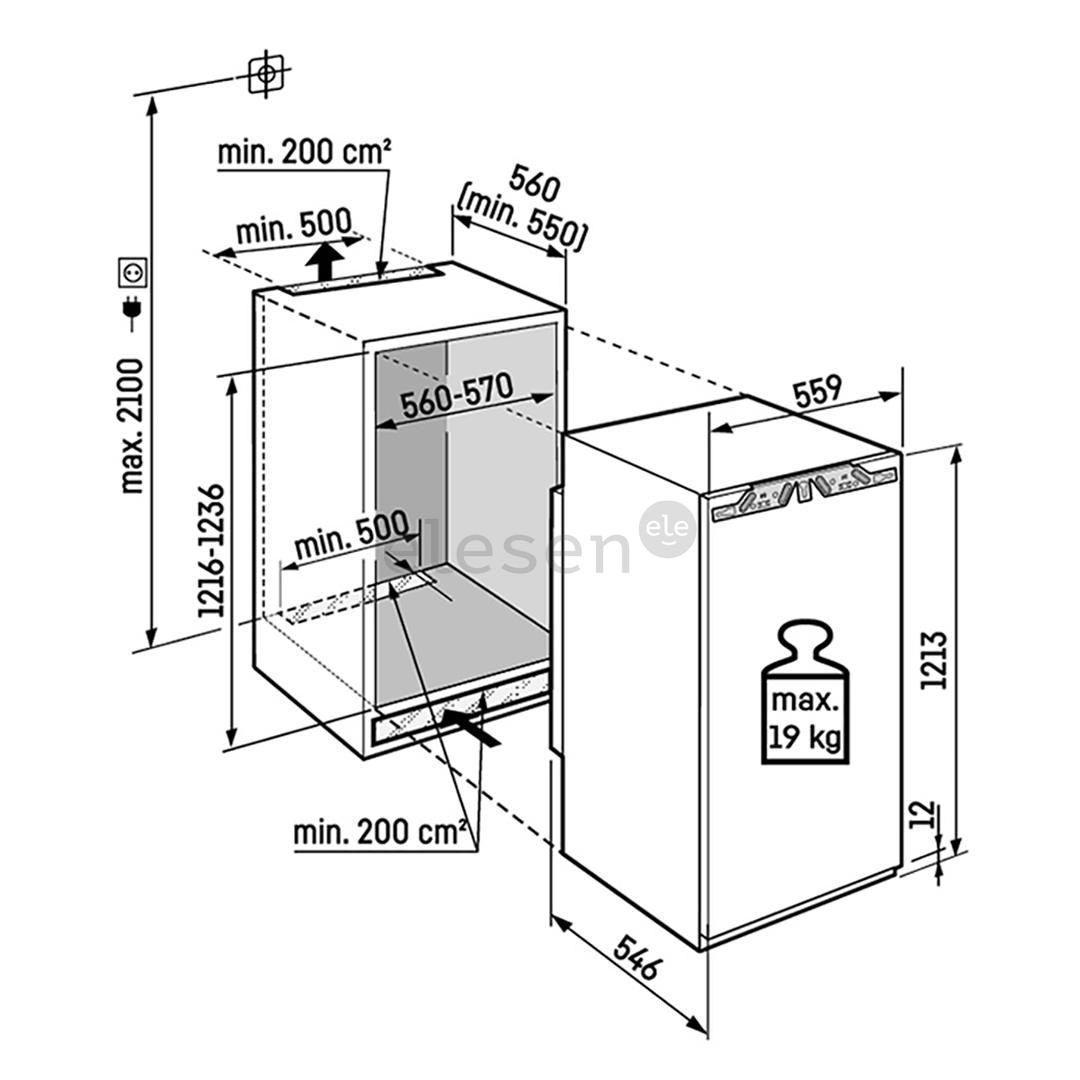 Liebherr prime NoFrost, 129 L, aukštis 122 cm - Įmontuojamas šaldiklis