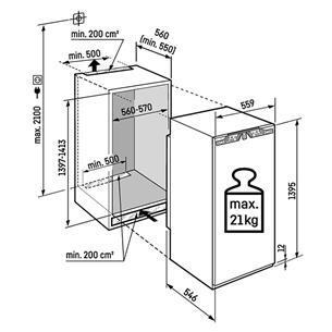 Liebherr prime NoFrost, 156 L, aukštis 140 cm - Įmontuojamas šaldiklis