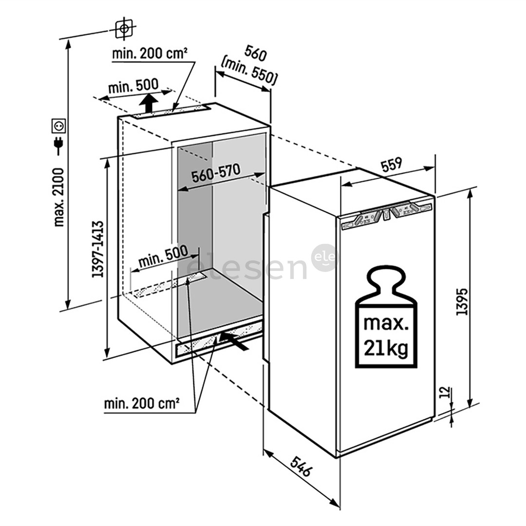 Liebherr prime NoFrost, 156 L, height 140 cm - Built-in freezer