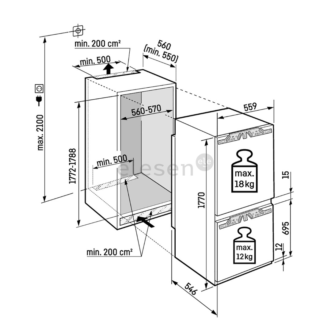 Liebherr Plus BioFresh NoFrost, 244 L, height 177 cm - Built-in refrigerator