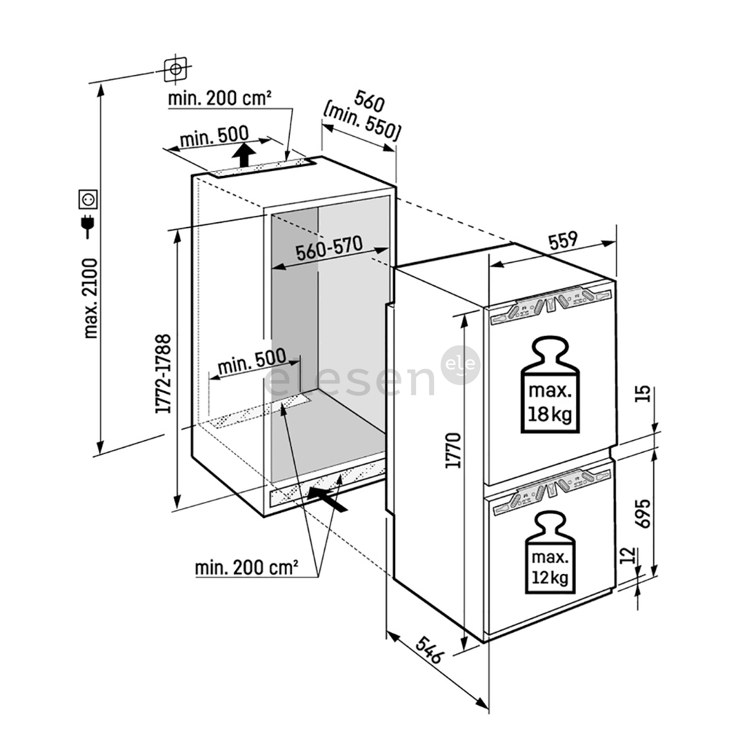 Liebherr Plus BioFresh NoFrost, 244 L, aukštis 177 cm - Įmontuojamas šaldytuvas