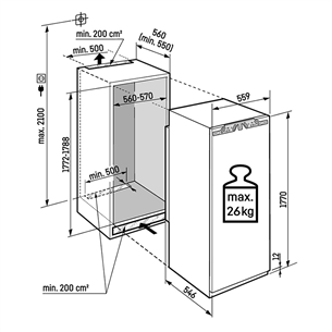 Liebherr pure NoFrost, 213 L, aukštis 177 cm - Įmontuojamas šaldiklis
